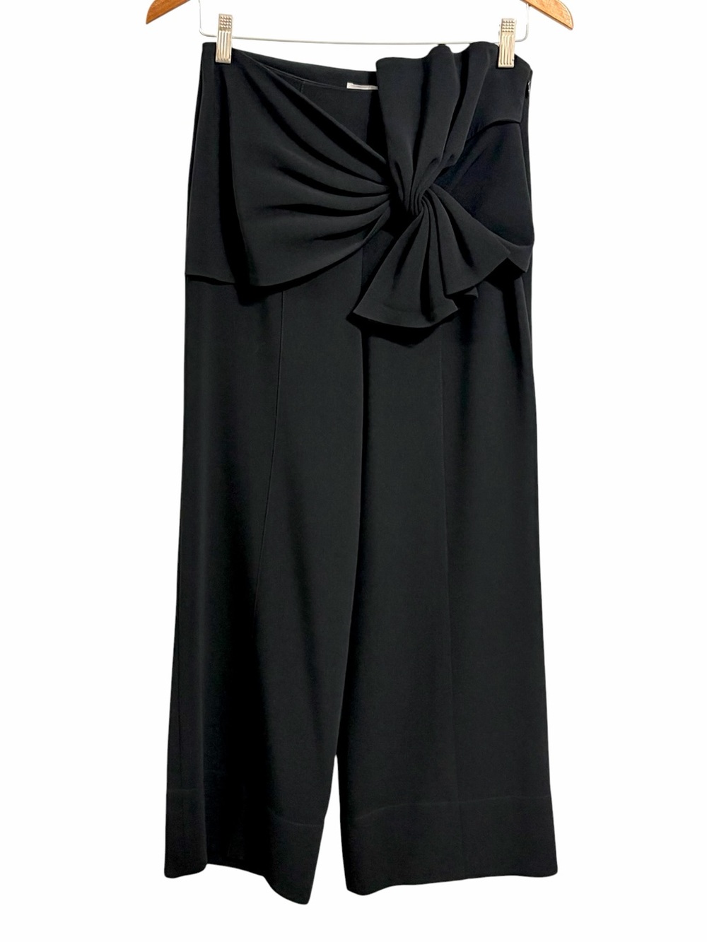 cinq a sept Connie Wide Leg Crop Pants 0 Black Bow Waist Asymmetric Art to Wear